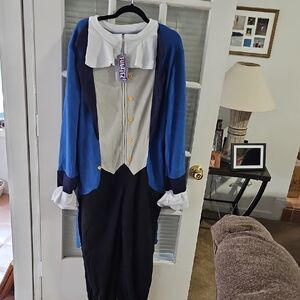 NWT Blue and White Colonial Onesie Halloween Costume with Gold Buttons. Sz Med